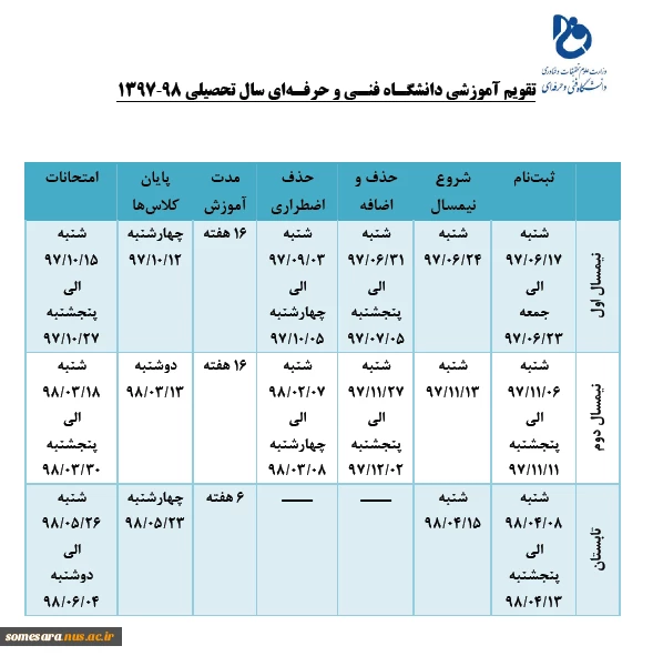تقویم آموزشی سال تحصیلی 96-95 2