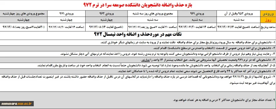 جدول زمانبندی حذف و اضافه 2