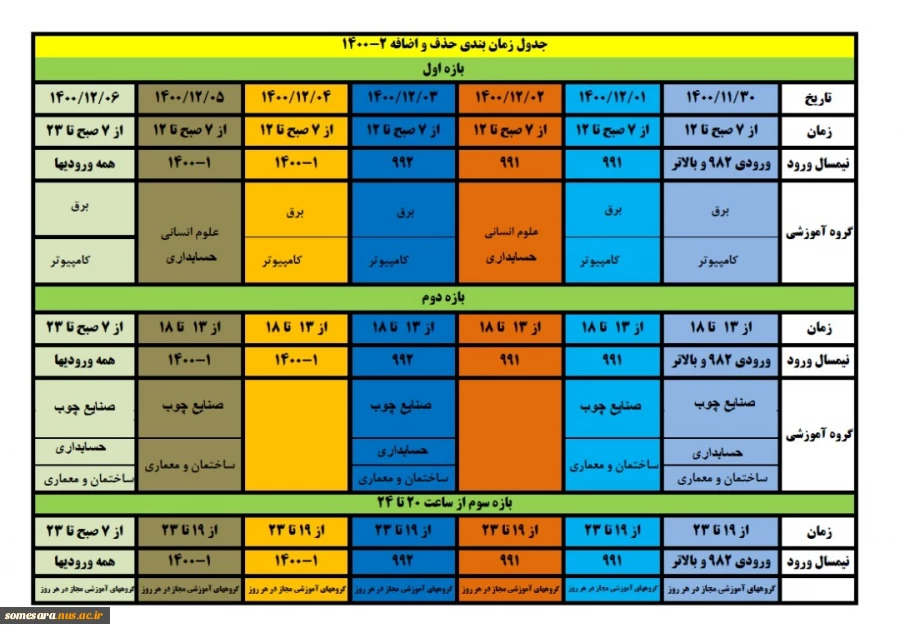 جدول زمان بندی انتخاب واحد 2