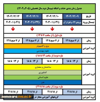 جدول زمانبندی انتخاب واحد و حذف و اضافه