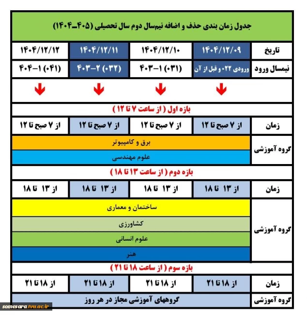 جدول زمانبندی انتخاب واحد و حذف و اضافه
